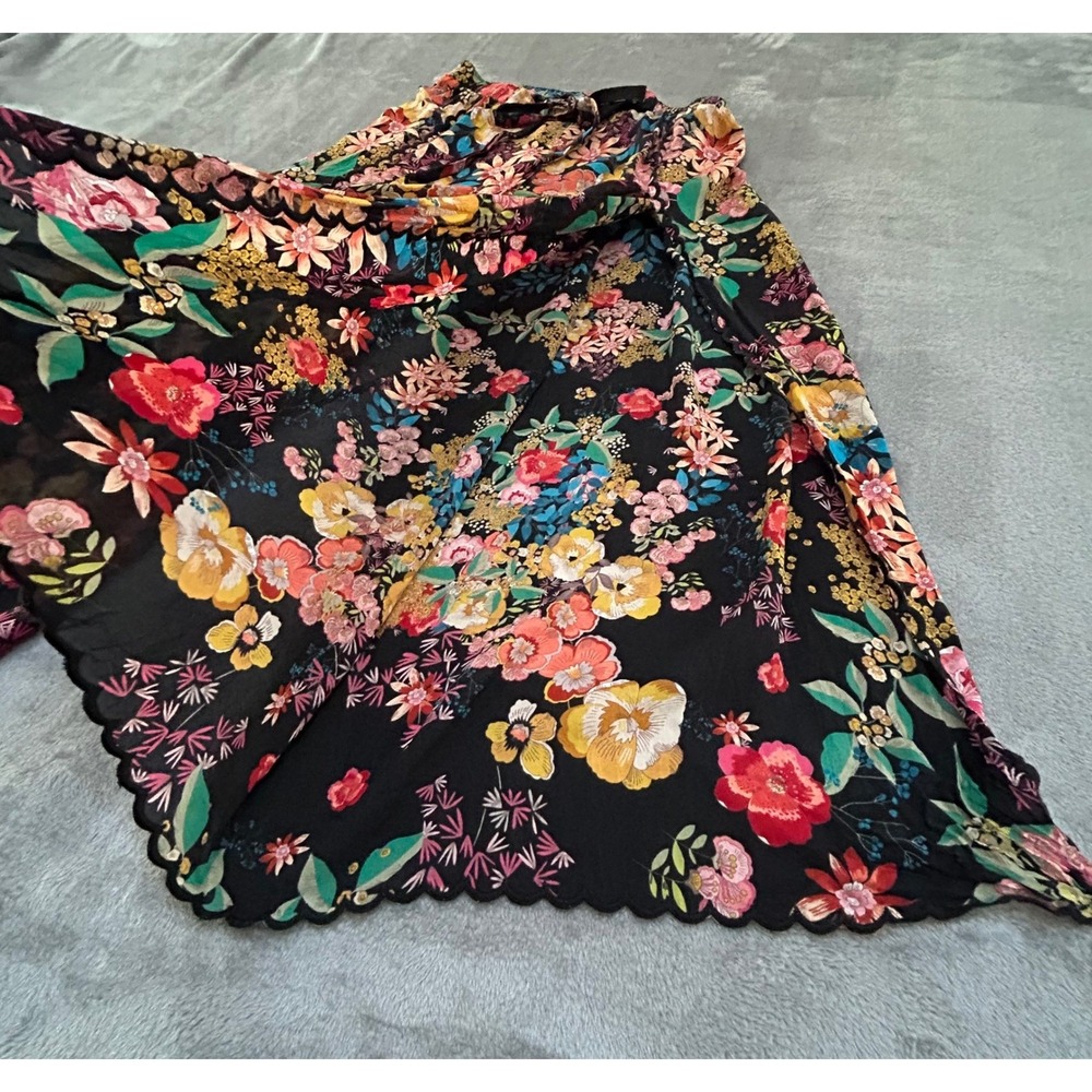 Johnny Was Womens L Floral Wide Leg Pants Open Side Scalloped Hem Boho - Picture 3 of 12